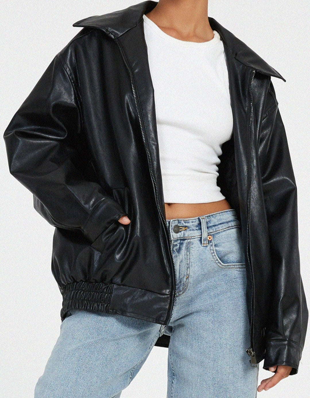 Sophia | Oversized PU Leather Jacket for Women – Fashionable Look, High-Quality Faux Leather