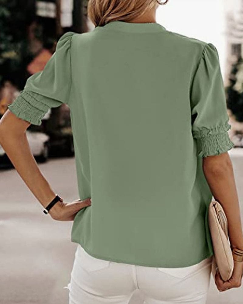 Maya | Women's V-Neck Puff Sleeve Blouse Short Sleeve Top