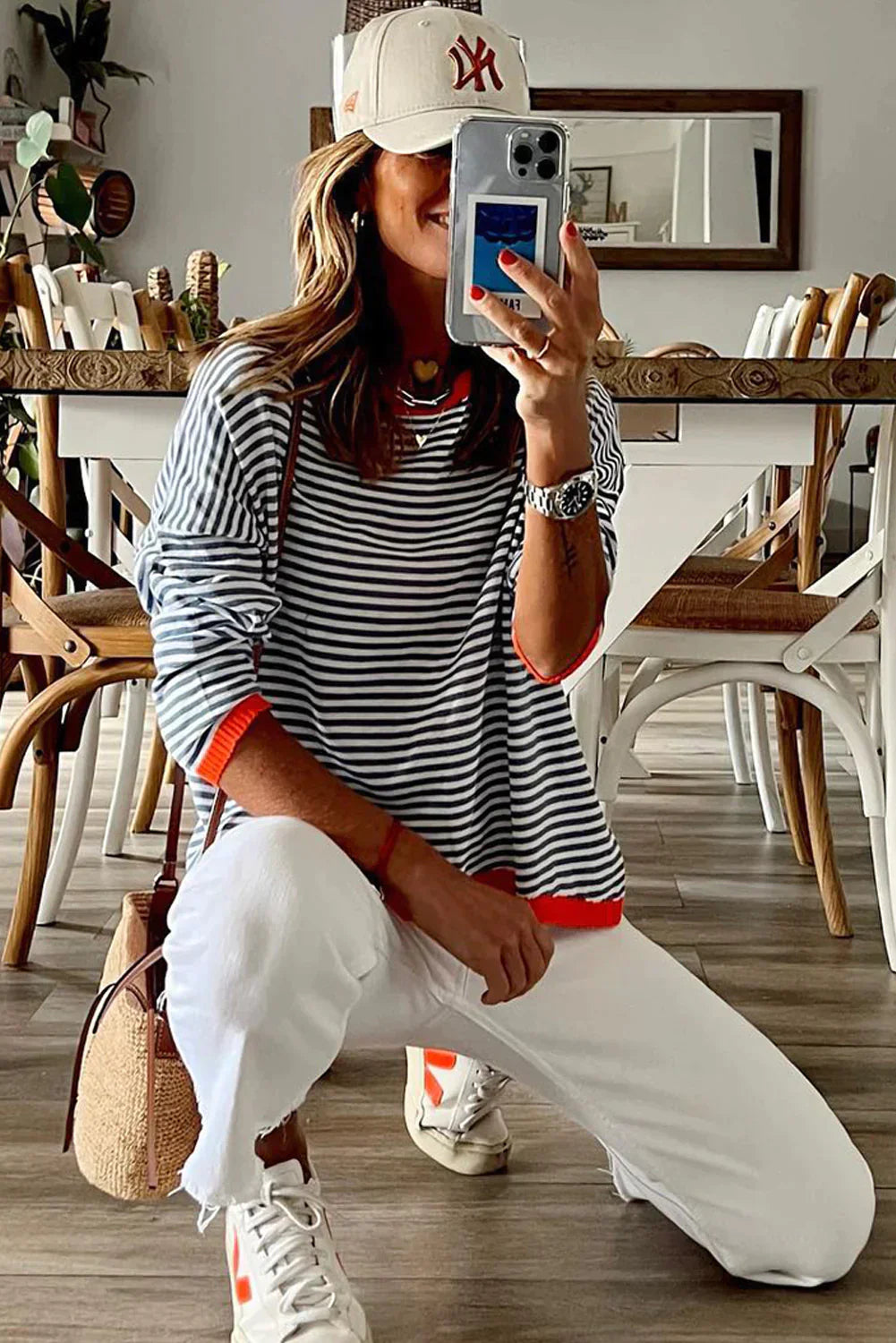 Riley | Women's Striped Crewneck Sweater Long Sleeve Casual Pullover