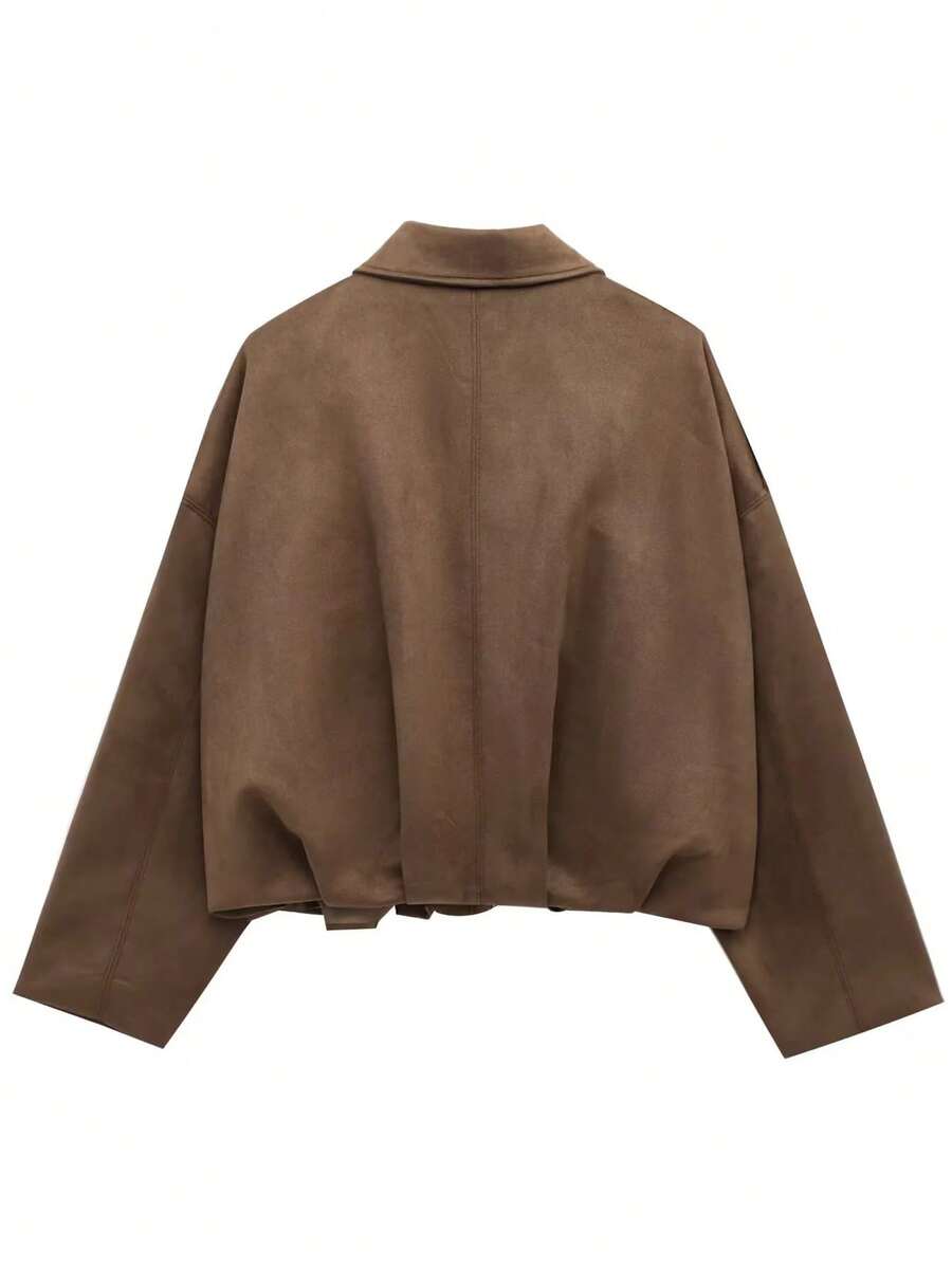 Women’s Premium Faux Suede Bomber – Green Loose Fit Jacket