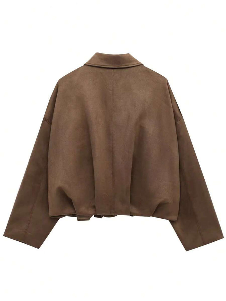 Women’s Premium Faux Suede Bomber – Green Loose Fit Jacket