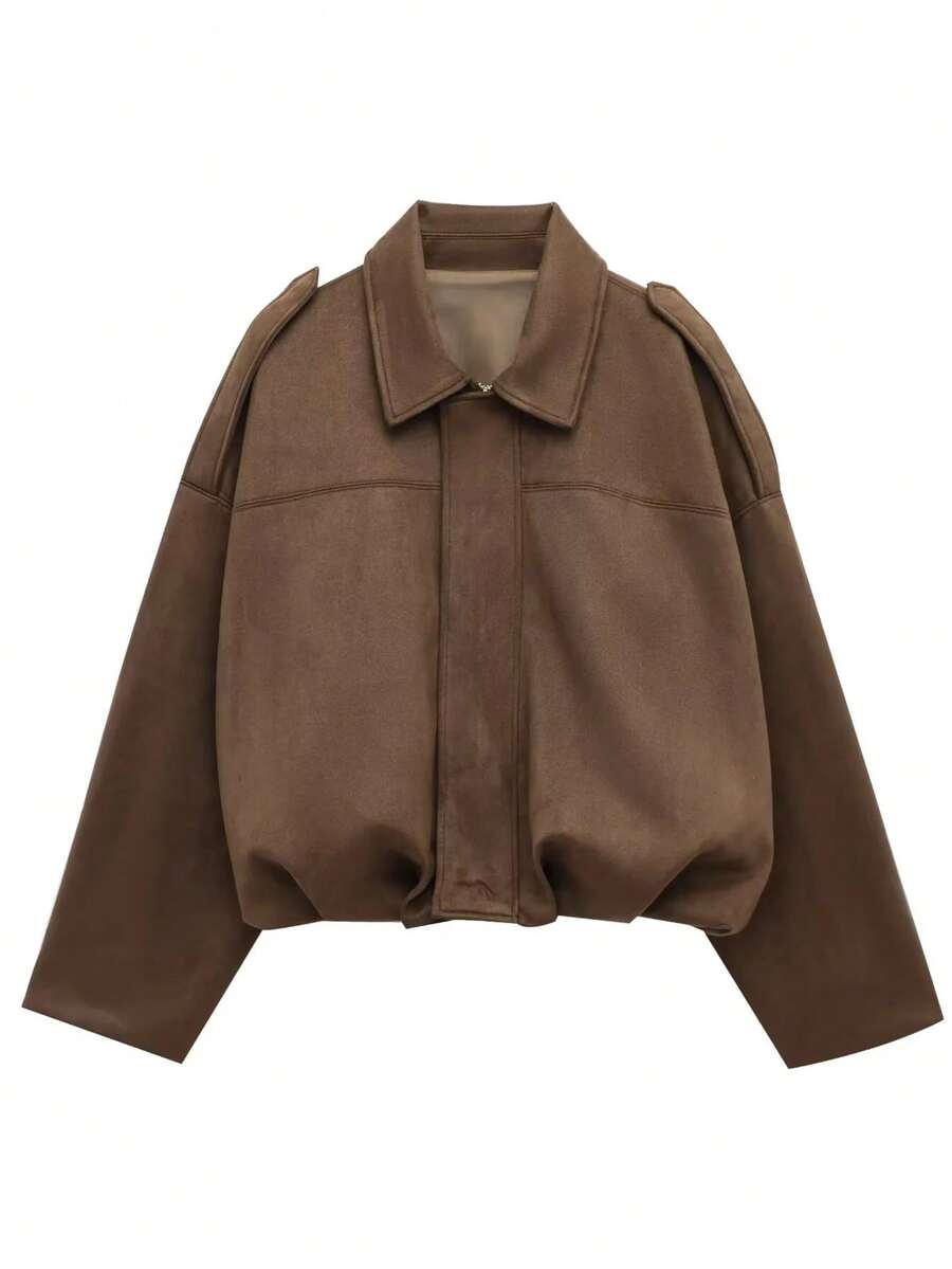 Women’s Premium Faux Suede Bomber – Green Loose Fit Jacket