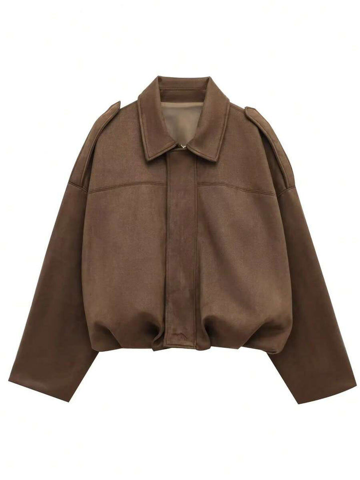 Women’s Premium Faux Suede Bomber – Green Loose Fit Jacket