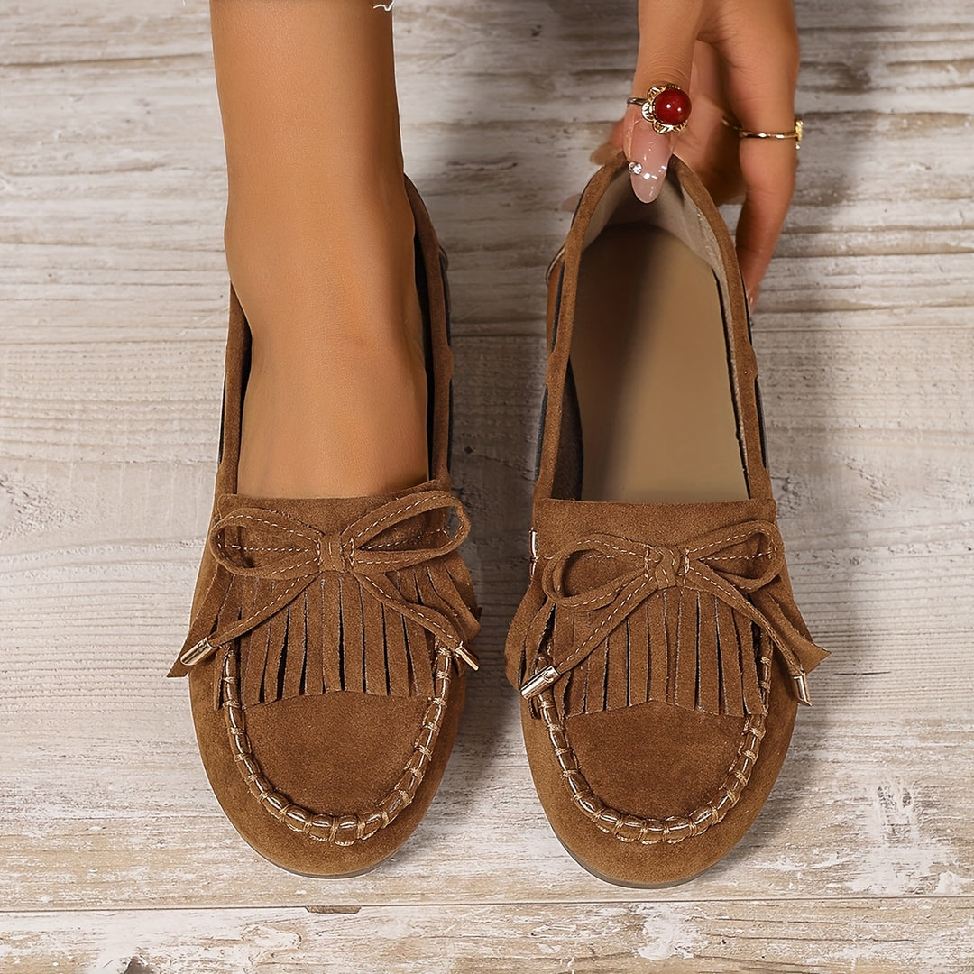 Elara | Women's Loafers – Slip-On Tassel Loafers Bow Detail Comfortable Flat Shoes