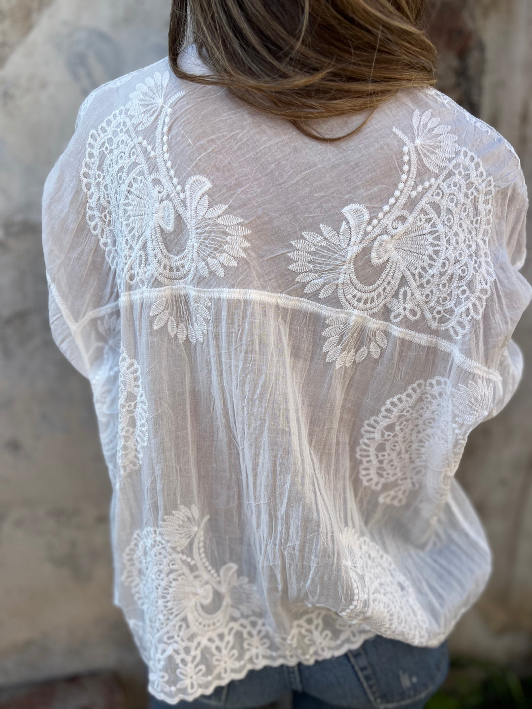 Vivienne | Women's Lace Blouse Long Sleeve Button Down Embroidered Top