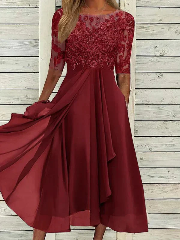 Sylvana - Tea-Length Lace Embroidered Dress