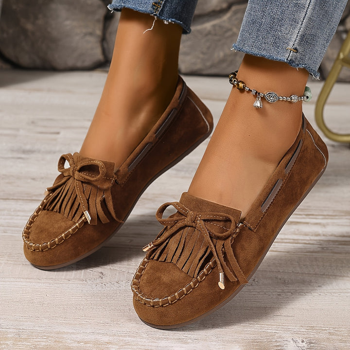Elara | Women's Loafers – Slip-On Tassel Loafers Bow Detail Comfortable Flat Shoes