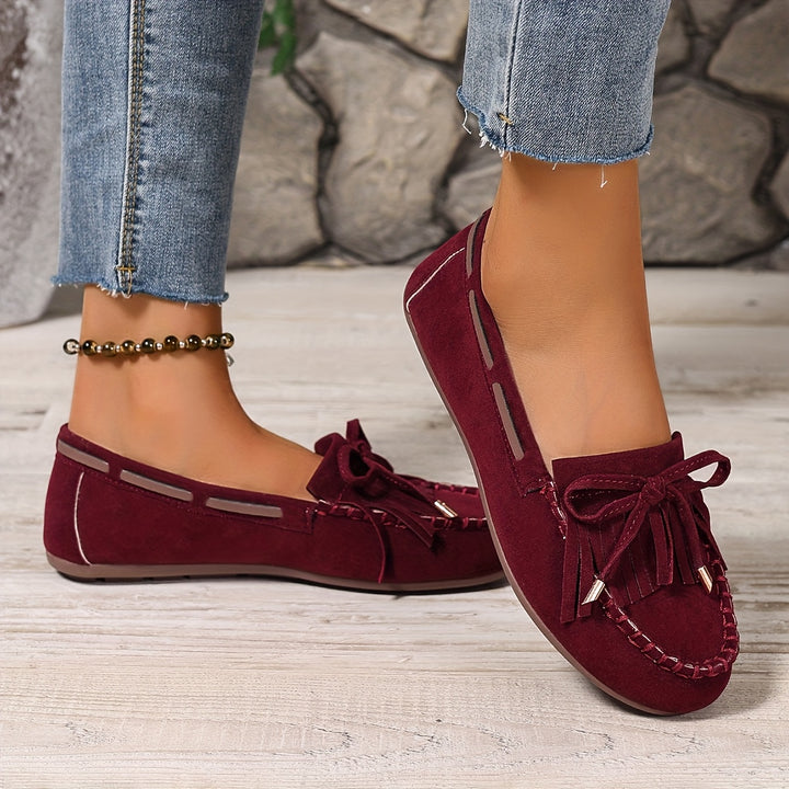 Elara | Women's Loafers – Slip-On Tassel Loafers Bow Detail Comfortable Flat Shoes