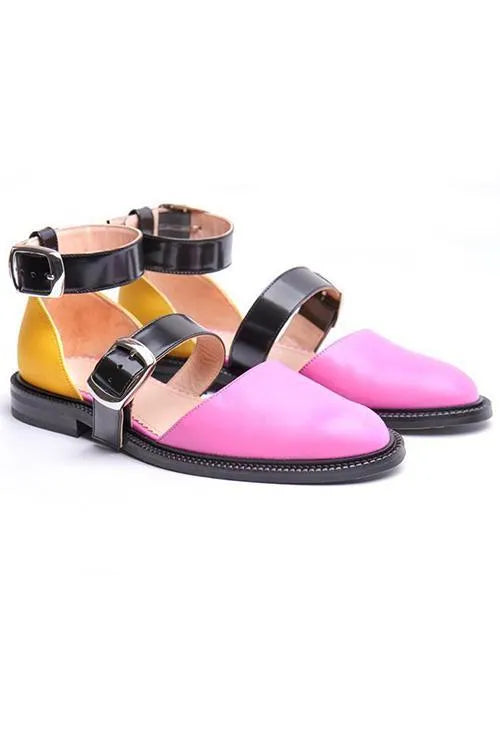 Amara | Women's Sandals – Color Block Buckle Sandals Flat Open Toe Shoes