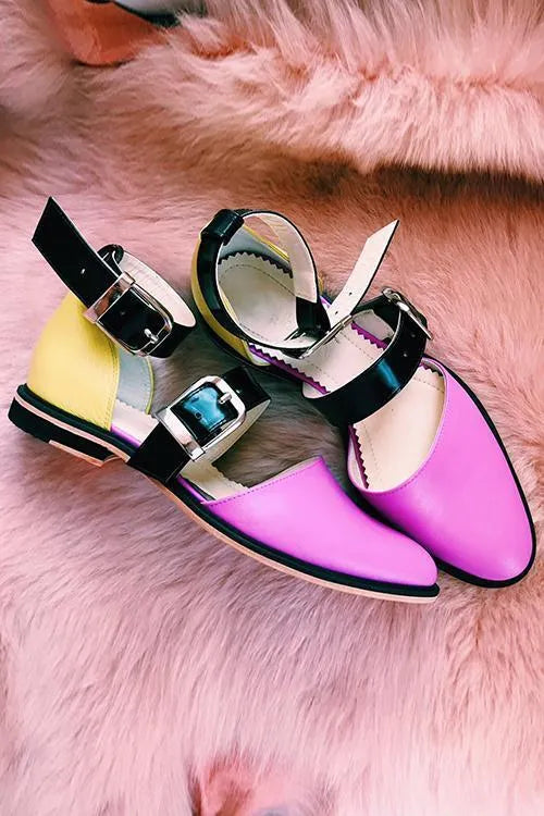 Amara | Women's Sandals – Color Block Buckle Sandals Flat Open Toe Shoes