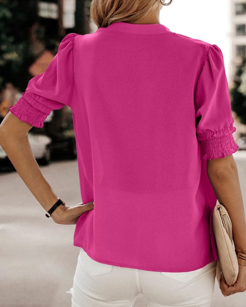 Maya | Women's V-Neck Puff Sleeve Blouse Short Sleeve Top
