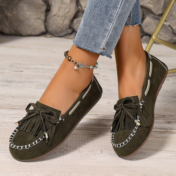 Elara | Women's Loafers – Slip-On Tassel Loafers Bow Detail Comfortable Flat Shoes