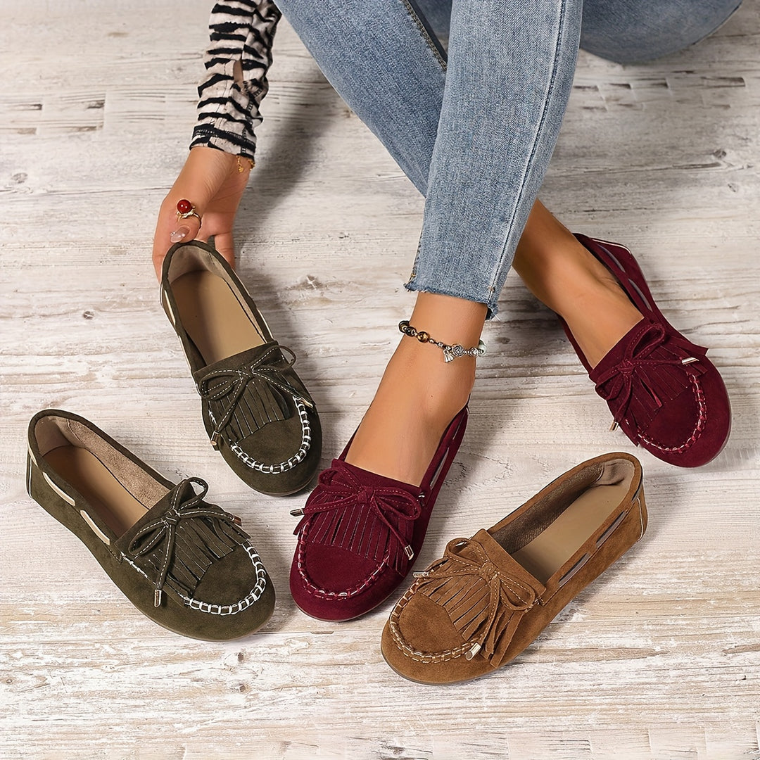 Elara | Women's Loafers – Slip-On Tassel Loafers Bow Detail Comfortable Flat Shoes