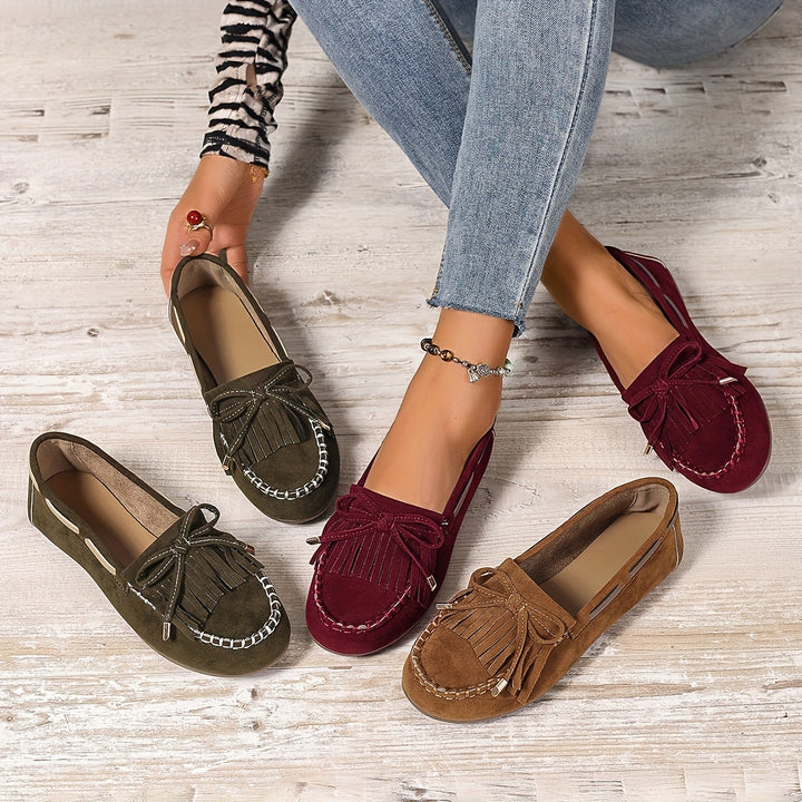 Elara | Women's Loafers – Slip-On Tassel Loafers Bow Detail Comfortable Flat Shoes