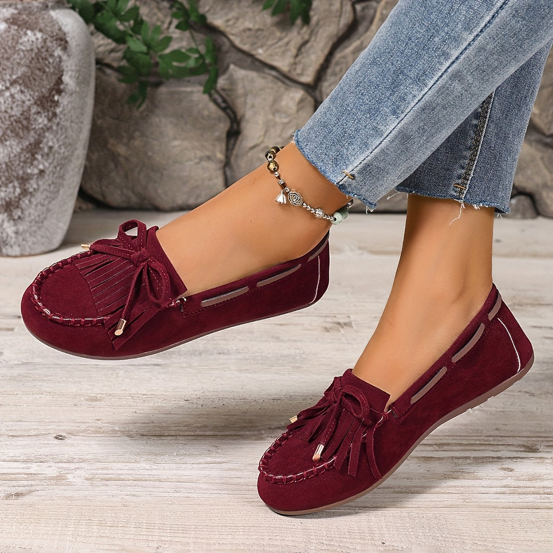 Elara | Women's Loafers – Slip-On Tassel Loafers Bow Detail Comfortable Flat Shoes