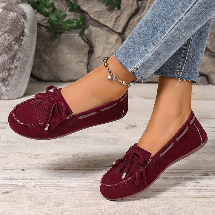 Elara | Women's Loafers – Slip-On Tassel Loafers Bow Detail Comfortable Flat Shoes