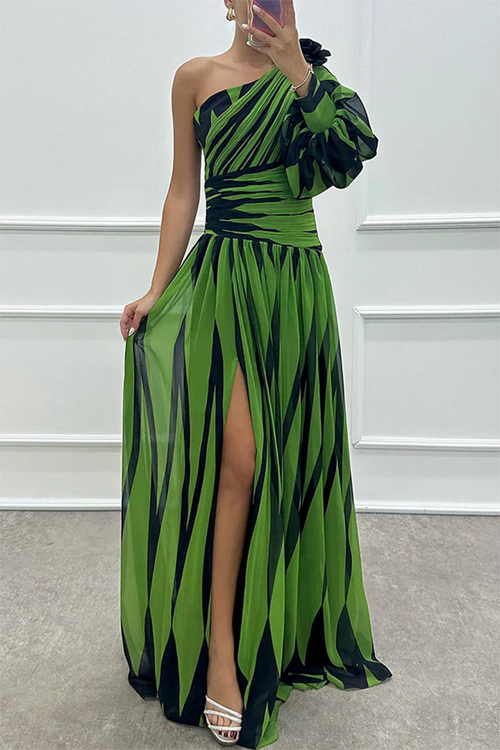 Bonnie™ | Elegant Striped One Shoulder Maxi Dress