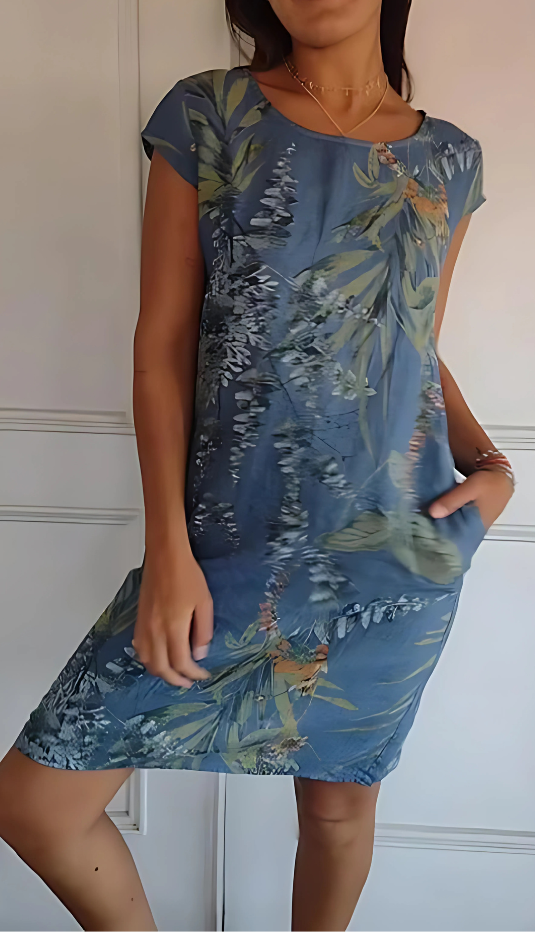 Iris - Casual Loose-Fit Knee-Length Printed Dress