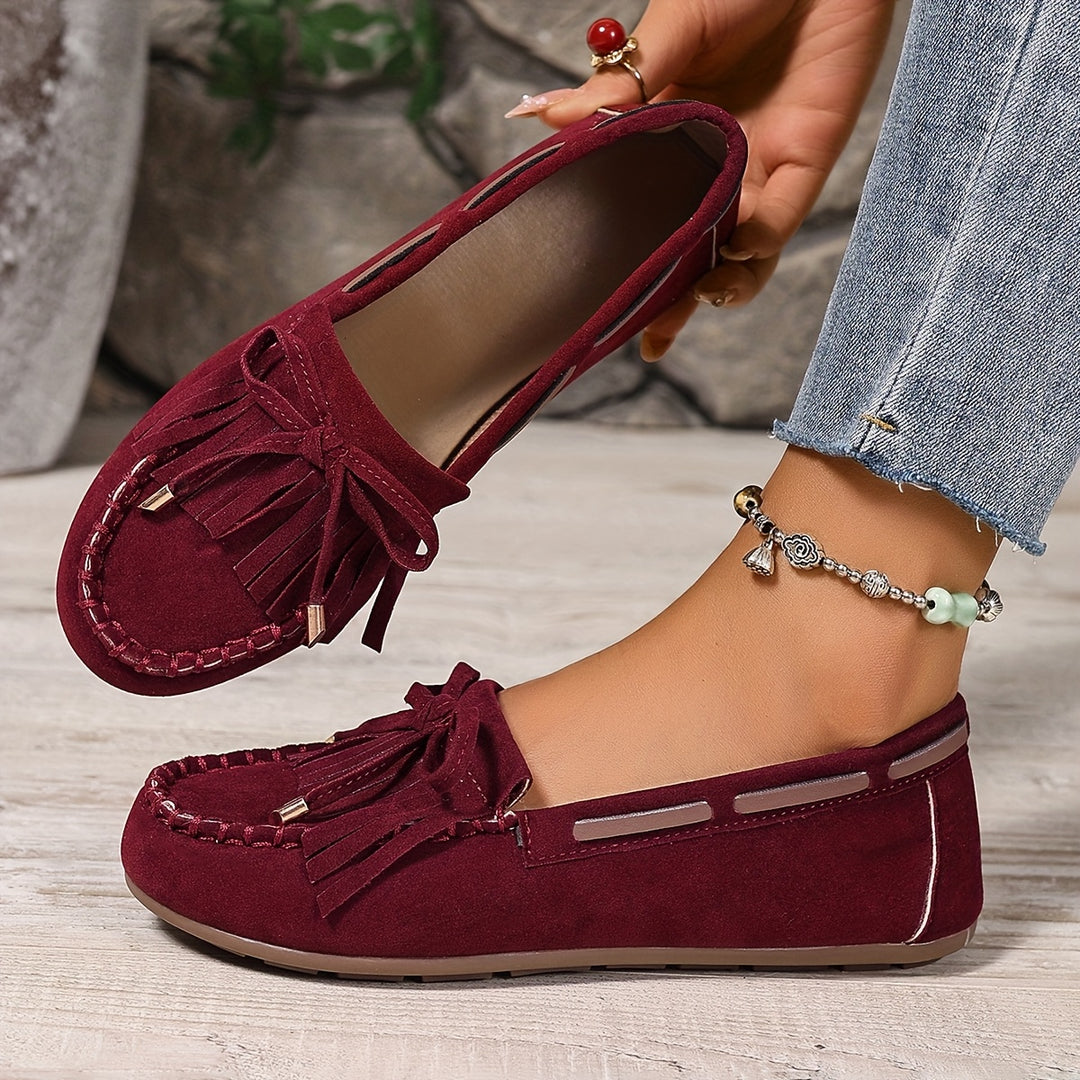 Elara | Women's Loafers – Slip-On Tassel Loafers Bow Detail Comfortable Flat Shoes