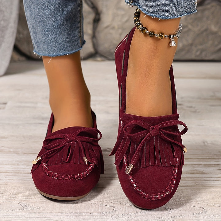 Elara | Women's Loafers – Slip-On Tassel Loafers Bow Detail Comfortable Flat Shoes