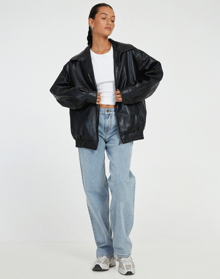 Sophia | Oversized PU Leather Jacket for Women – Fashionable Look, High-Quality Faux Leather