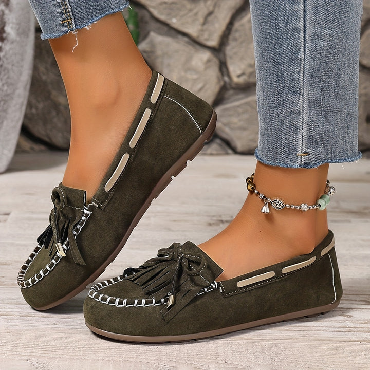 Elara | Women's Loafers – Slip-On Tassel Loafers Bow Detail Comfortable Flat Shoes