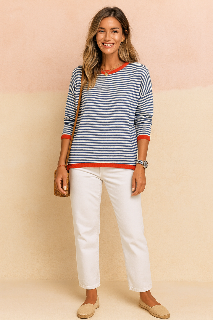 Amelia | Striped sweater with contrasting trim