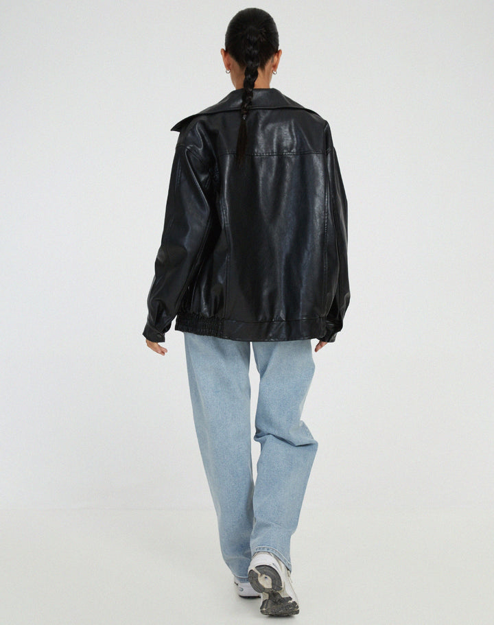 Sophia | Oversized PU Leather Jacket for Women – Fashionable Look, High-Quality Faux Leather