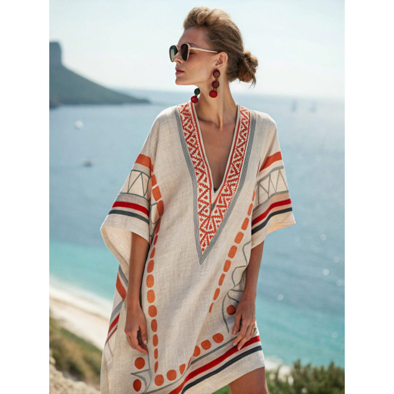 Bohemian Embroidered Kaftan Dress | Women's Summer Dress