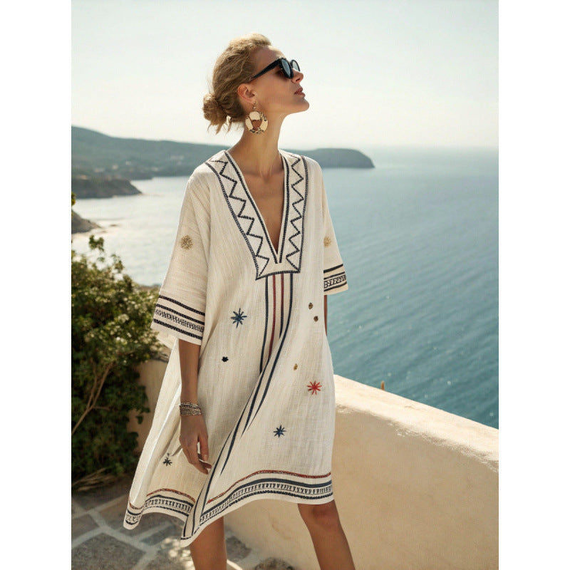 Bohemian Embroidered Kaftan Dress | Women's Summer Dress