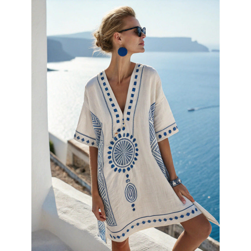 Bohemian Embroidered Kaftan Dress | Women's Summer Dress