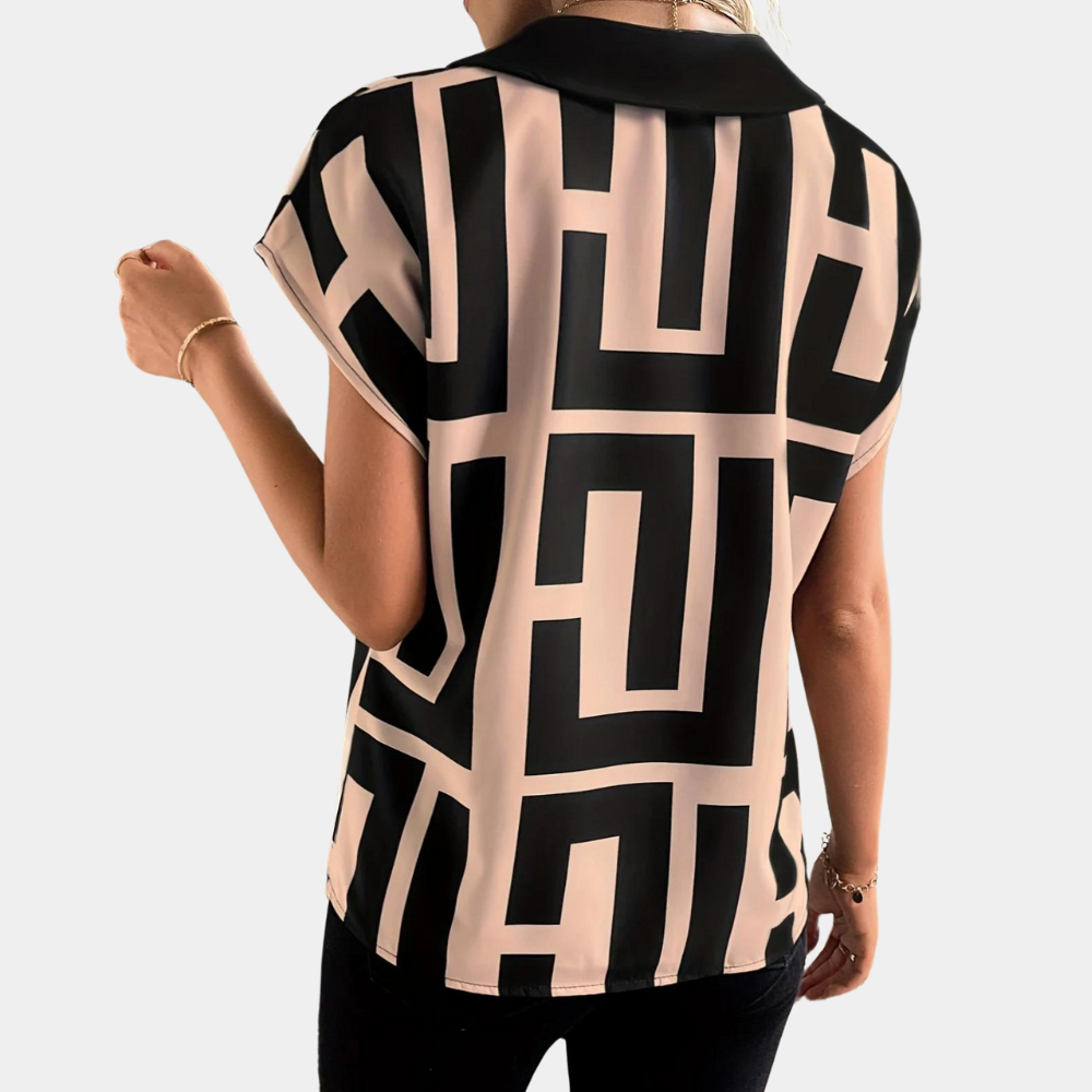Vivian | Women's Geometric Print V-Neck Short Sleeve Blouse