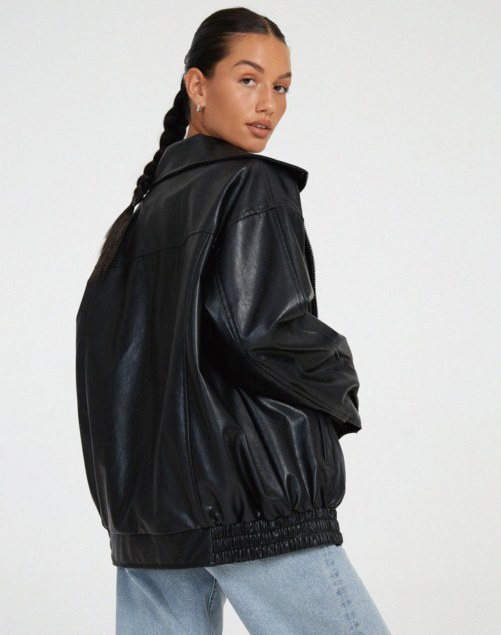 Sophia | Oversized PU Leather Jacket for Women – Fashionable Look, High-Quality Faux Leather