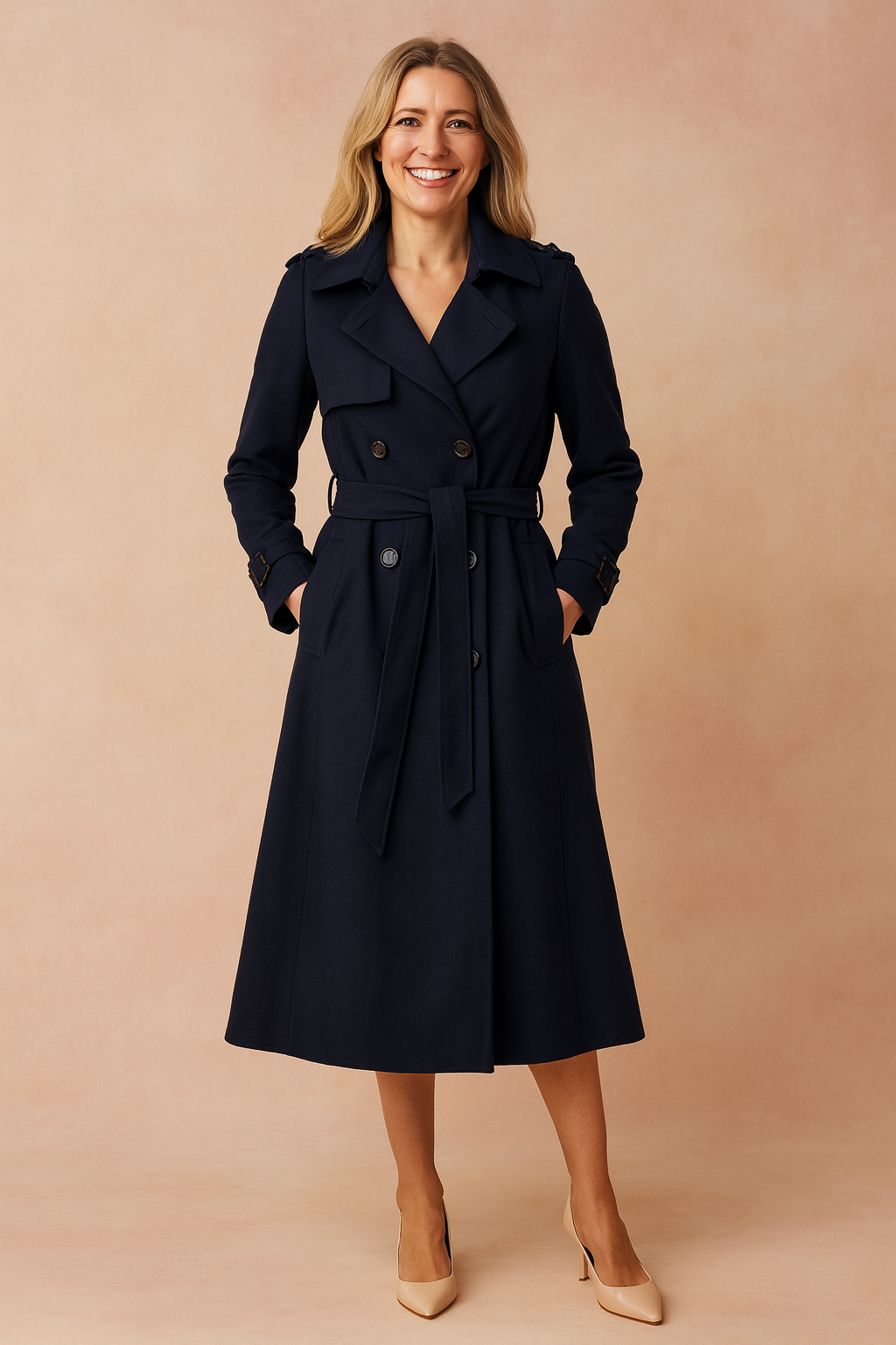 Emilia | Long Women's Trench coat with belt and buckles