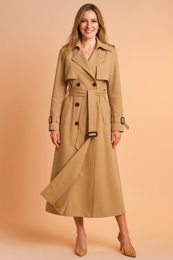 Emilia | Long Women's Trench coat with belt and buckles