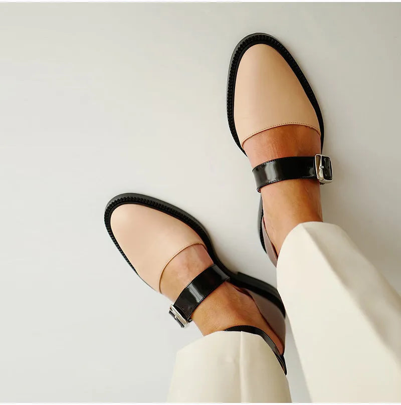 Amara | Women's Sandals – Color Block Buckle Sandals Flat Open Toe Shoes