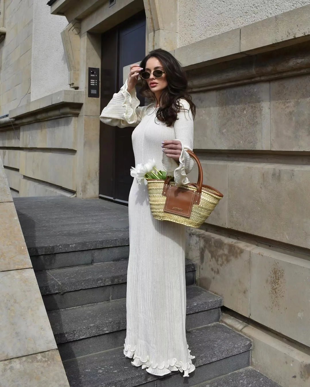 Long Sleeve Pleated Maxi Dress – Elegant Autumn Style