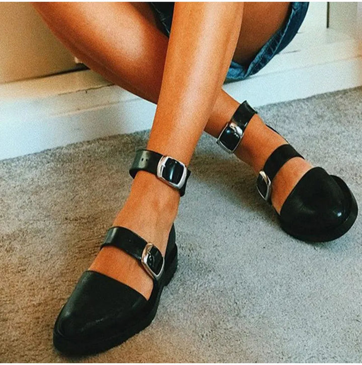 Amara | Women's Sandals – Color Block Buckle Sandals Flat Open Toe Shoes