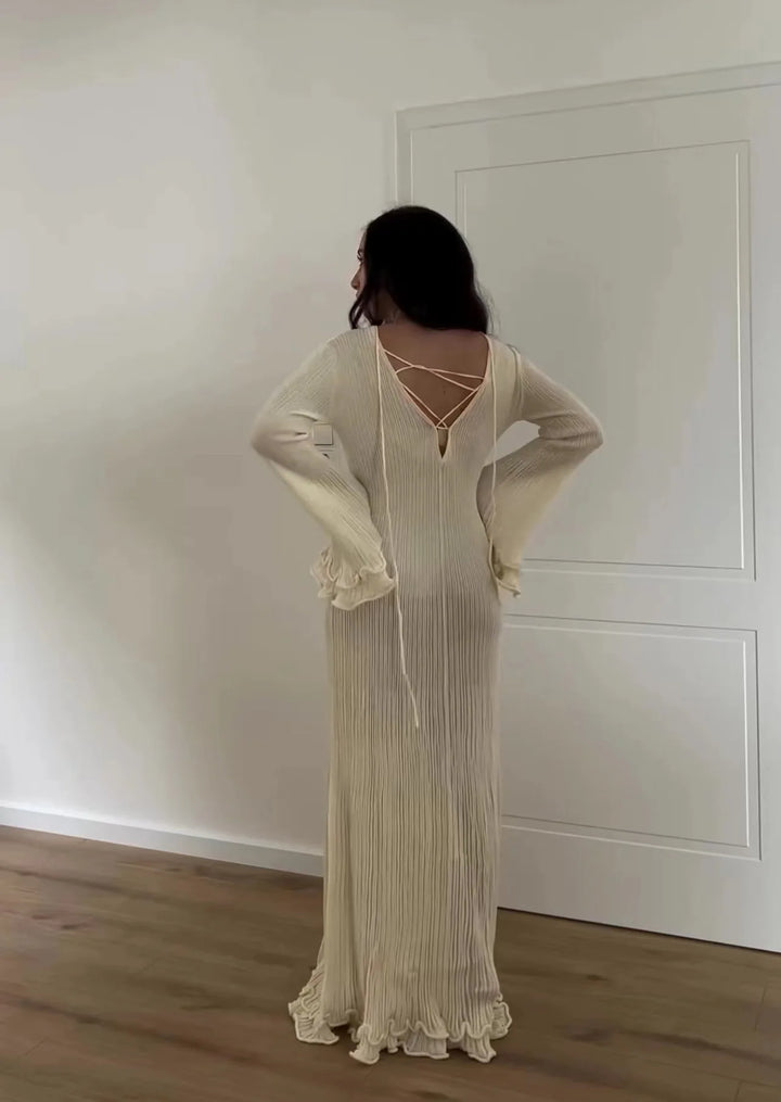 Long Sleeve Pleated Maxi Dress – Elegant Autumn Style