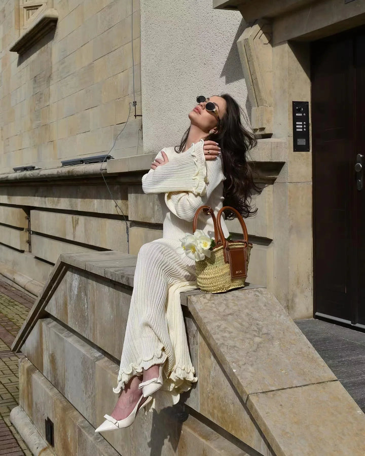 Long Sleeve Pleated Maxi Dress – Elegant Autumn Style