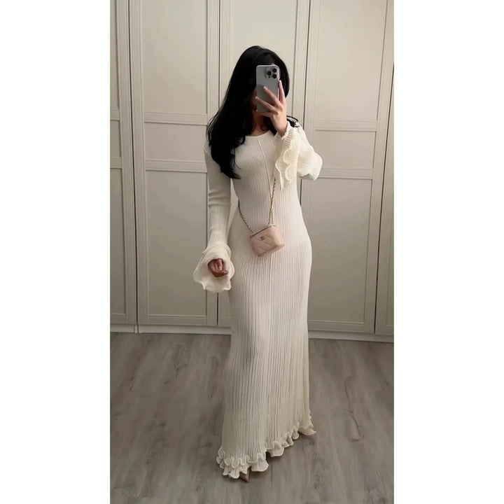 Long Sleeve Pleated Maxi Dress – Elegant Autumn Style