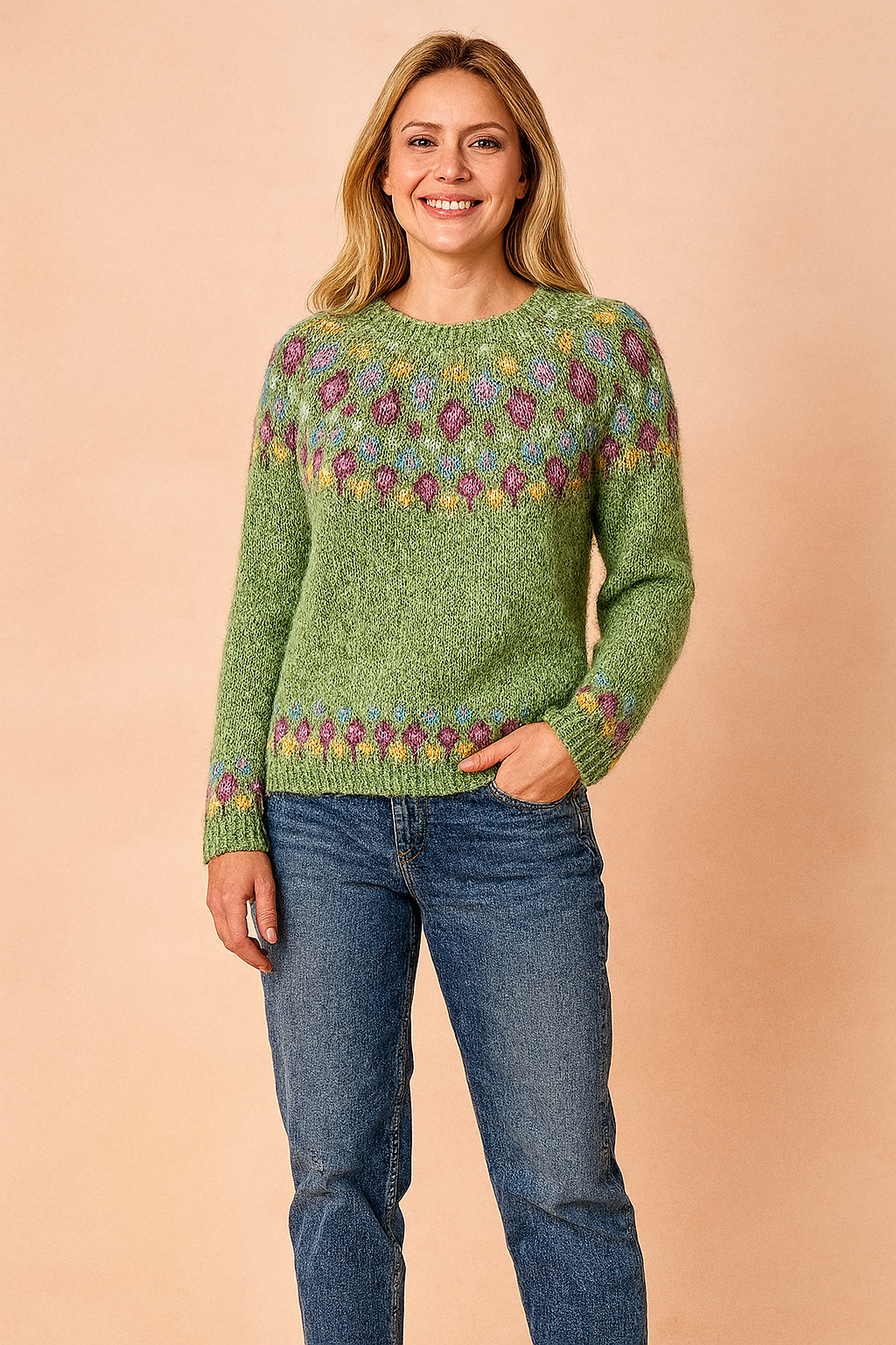 Izabela | Sweater with a colorful pattern on the top