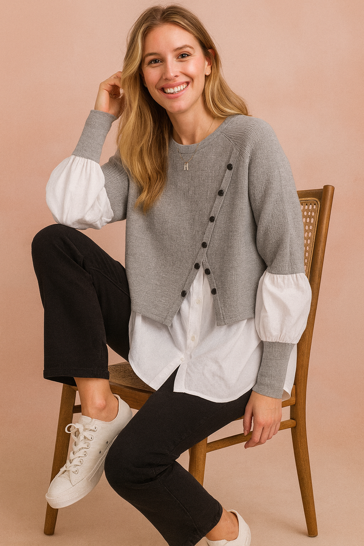 Klaudia | Fashionable layered sweater with a shirt effect