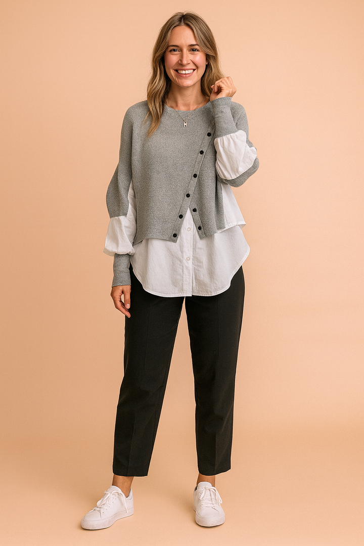 Klaudia | Fashionable layered sweater with a shirt effect