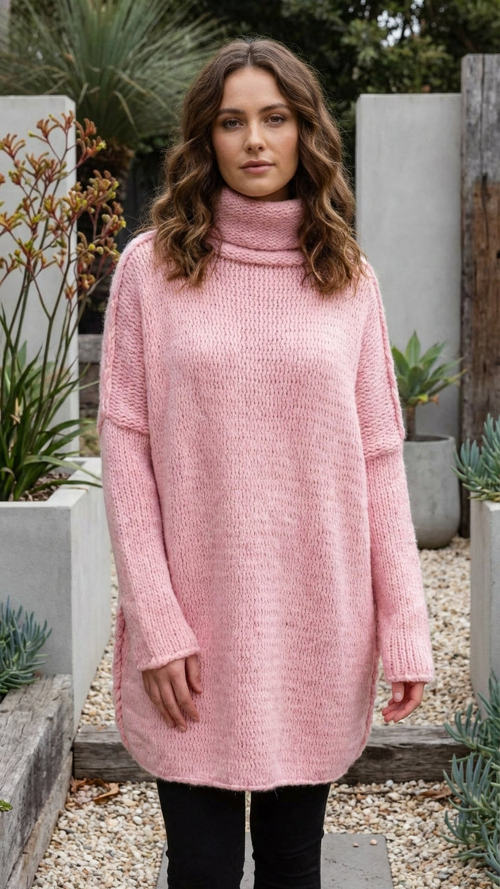 Women’s Long High Neck Knit Sweater