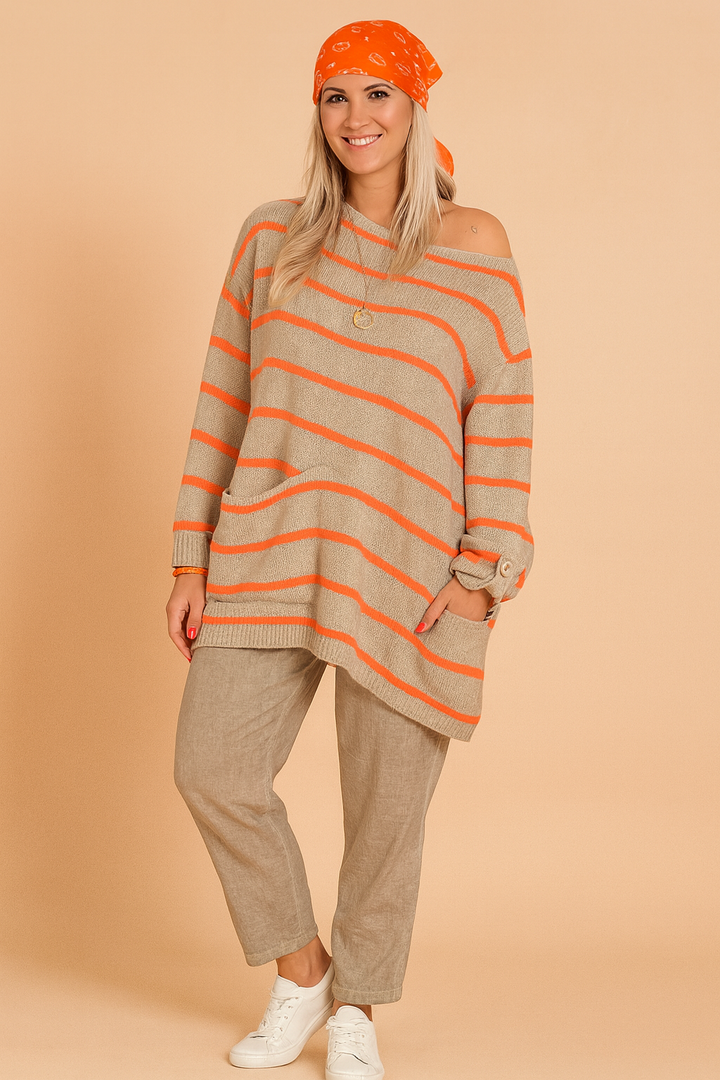 Magda | Oversized striped sweater with a boat neckline