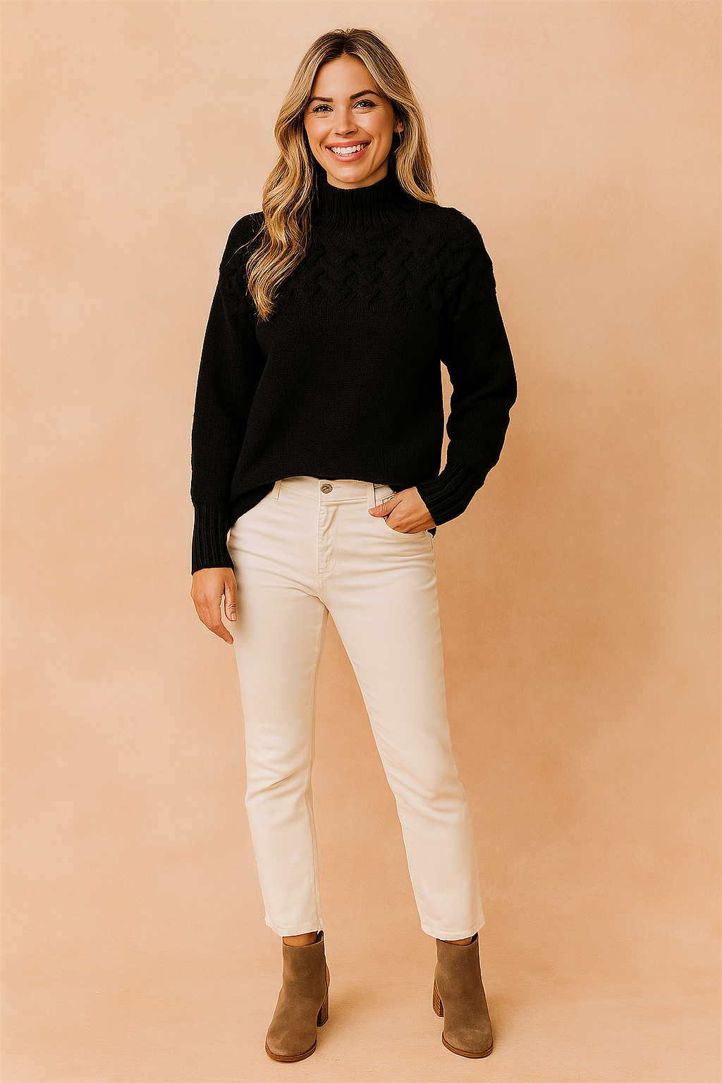 Marta | Sweater with a knitted pattern at the top