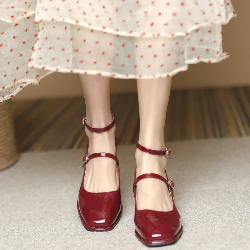 Celeste | Women's Ankle Strap Block Heel Pumps Square Toe Mary Jane