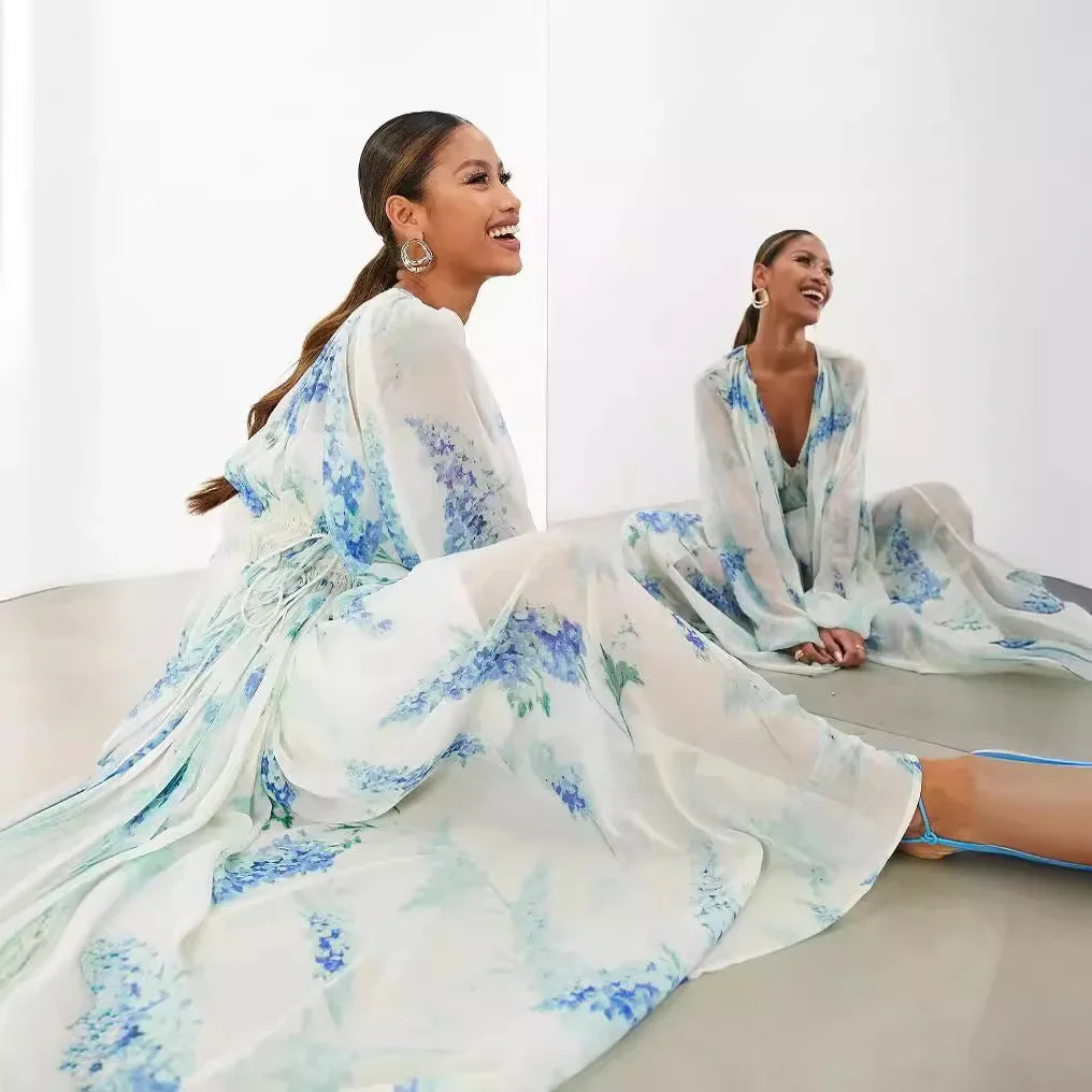 Chiffon Maxi Dress – V-Neck Flowing Party Dress