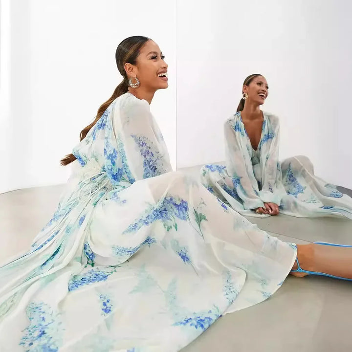 Chiffon Maxi Dress – V-Neck Flowing Party Dress
